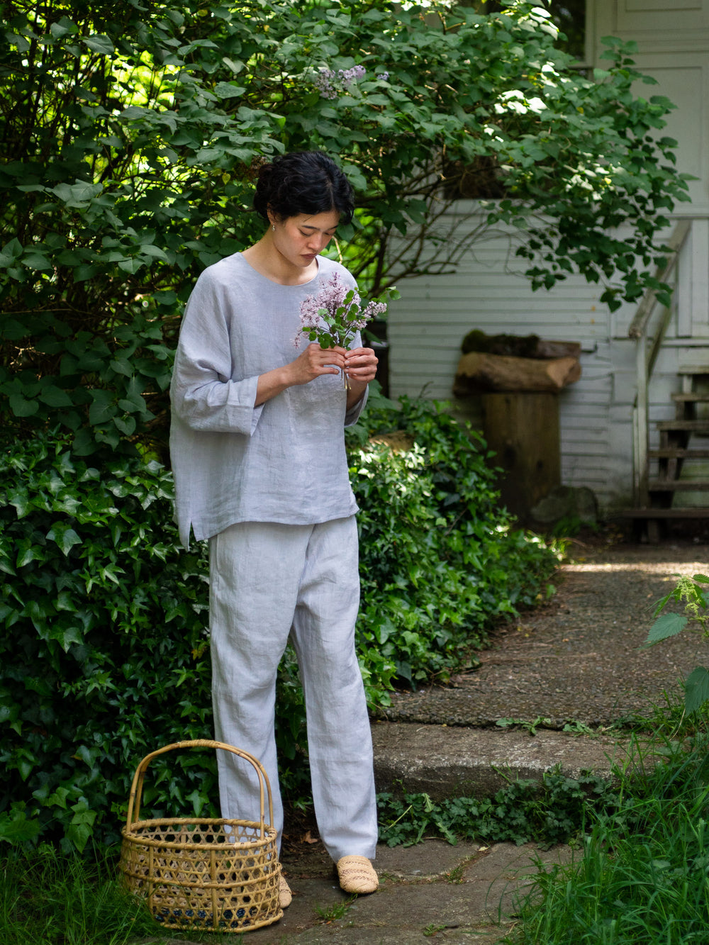 Linen lawn dolman sleeve shirt - Light Grey