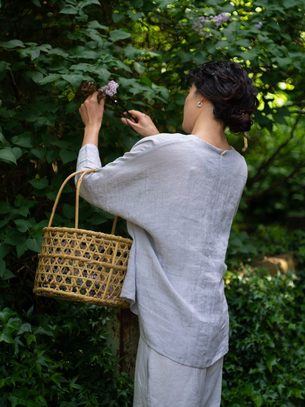 Linen lawn dolman sleeve shirt - Light Grey