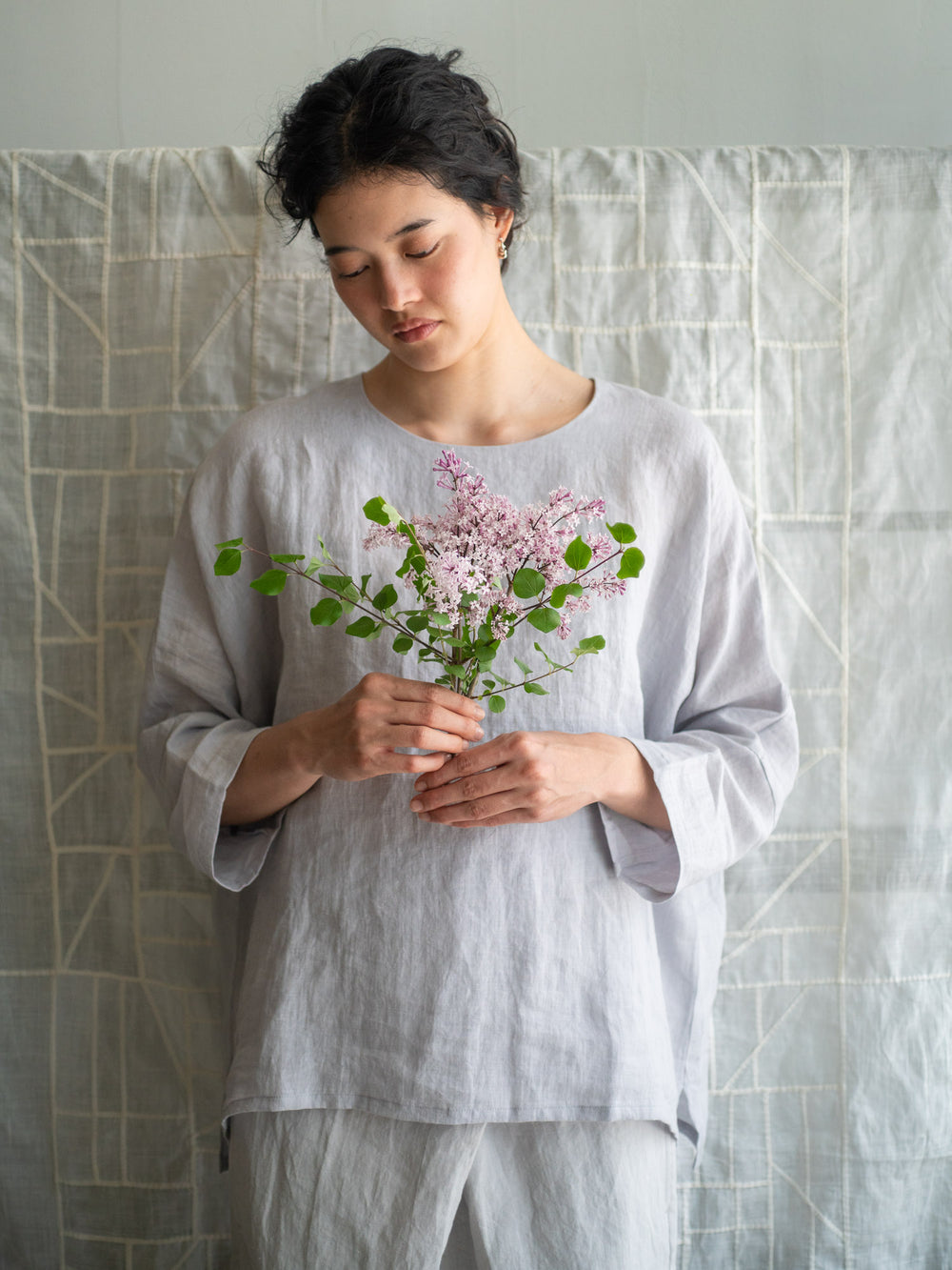 Linen lawn dolman sleeve shirt - Light Grey