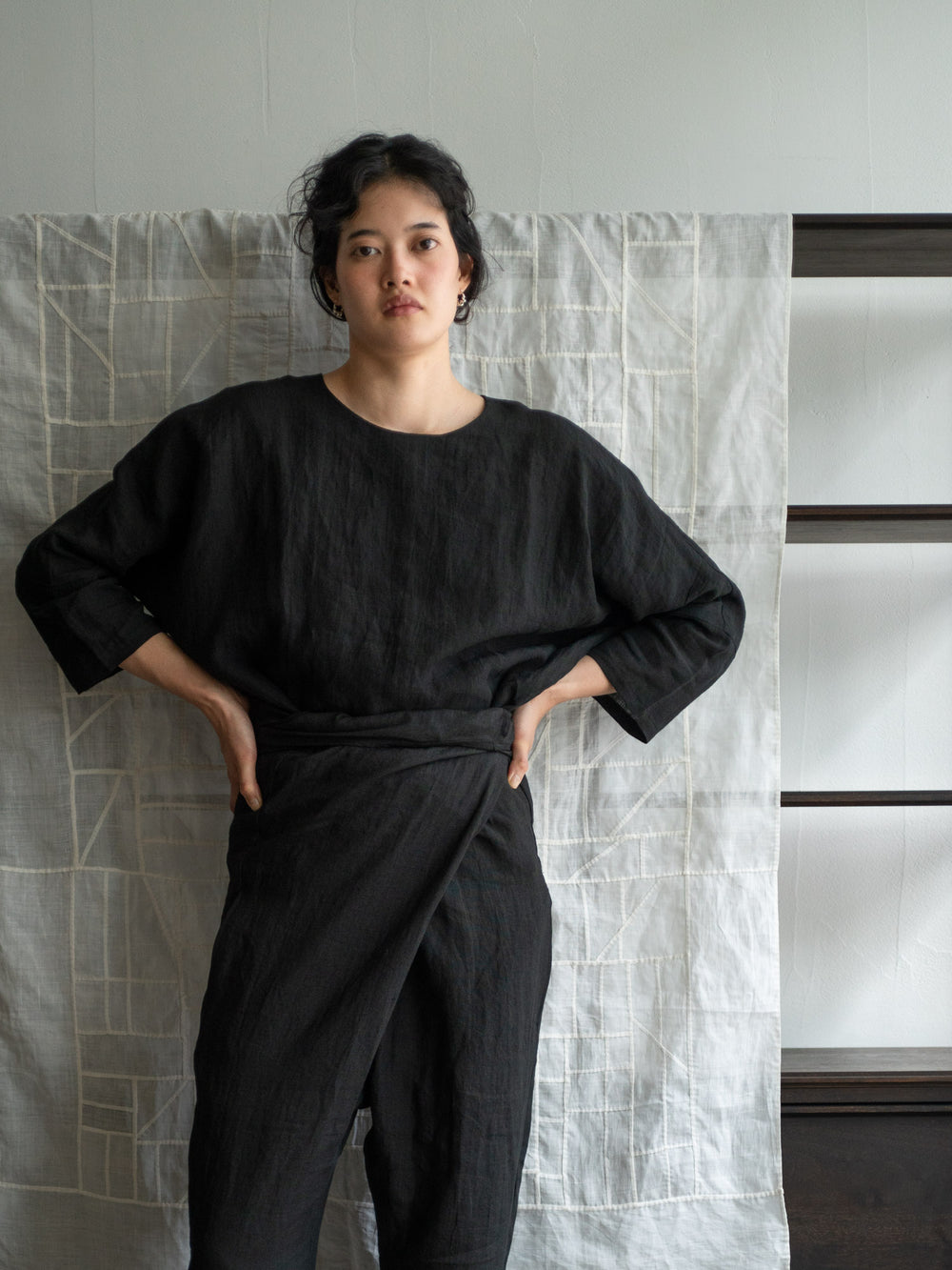 Linen Sheeting Wrapped Pants - Black