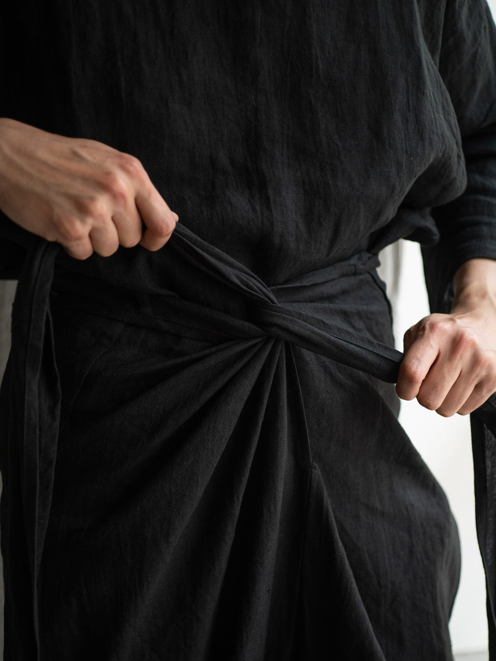 Linen Sheeting Wrapped Pants - Black