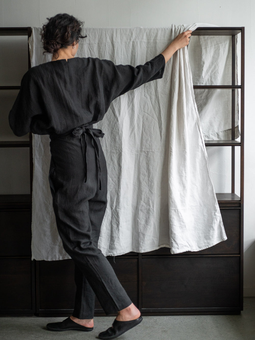 Linen Sheeting Wrapped Pants - Black