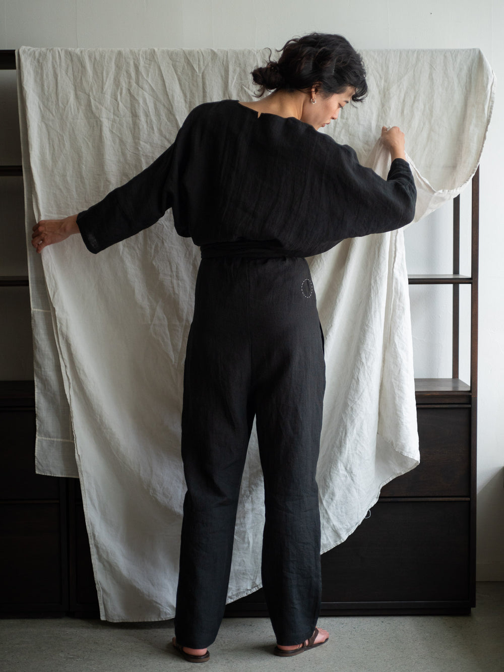 Linen Sheeting Wrapped Pants - Black