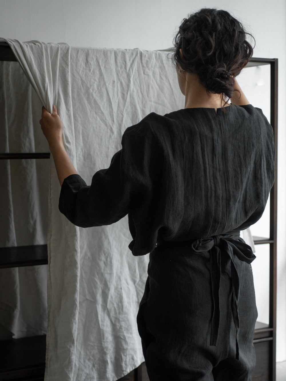 Linen Sheeting Wrapped Pants - Black