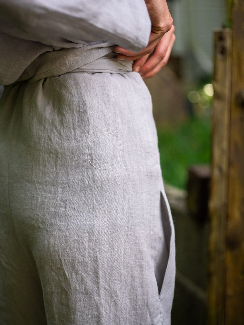 Linen Sheeting Wrapped Pants - Light Grey