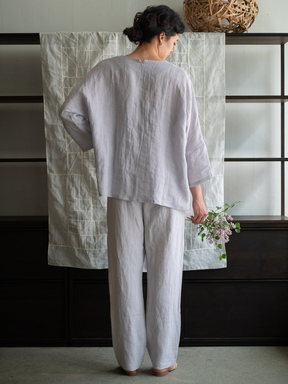 Linen Sheeting Wrapped Pants - Light Grey