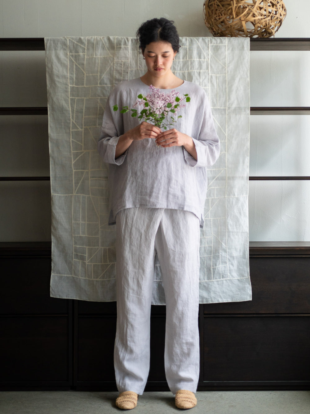 Linen Sheeting Wrapped Pants - Light Grey