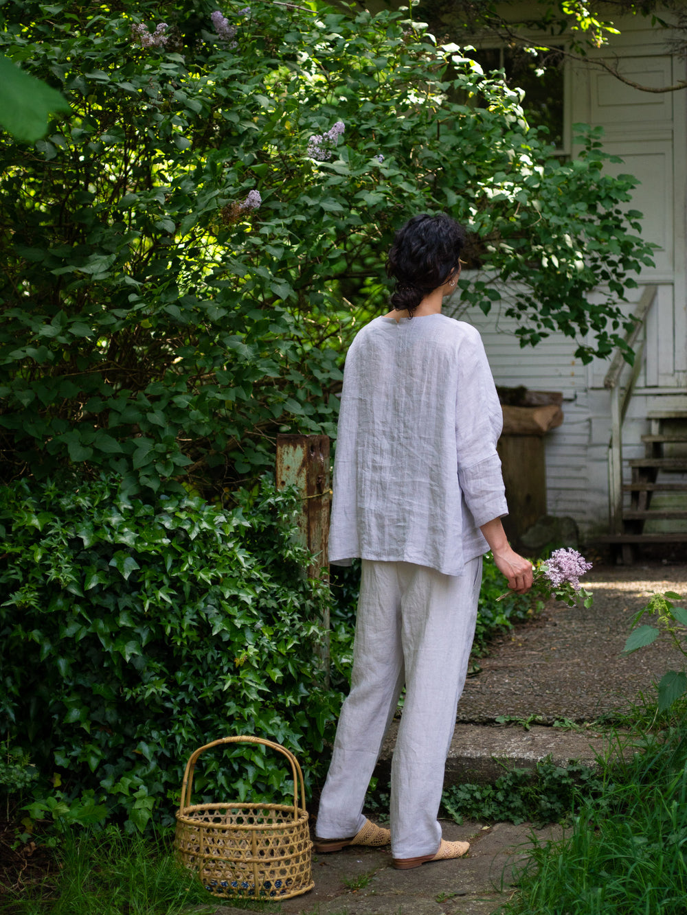 Linen Sheeting Wrapped Pants - Light Grey