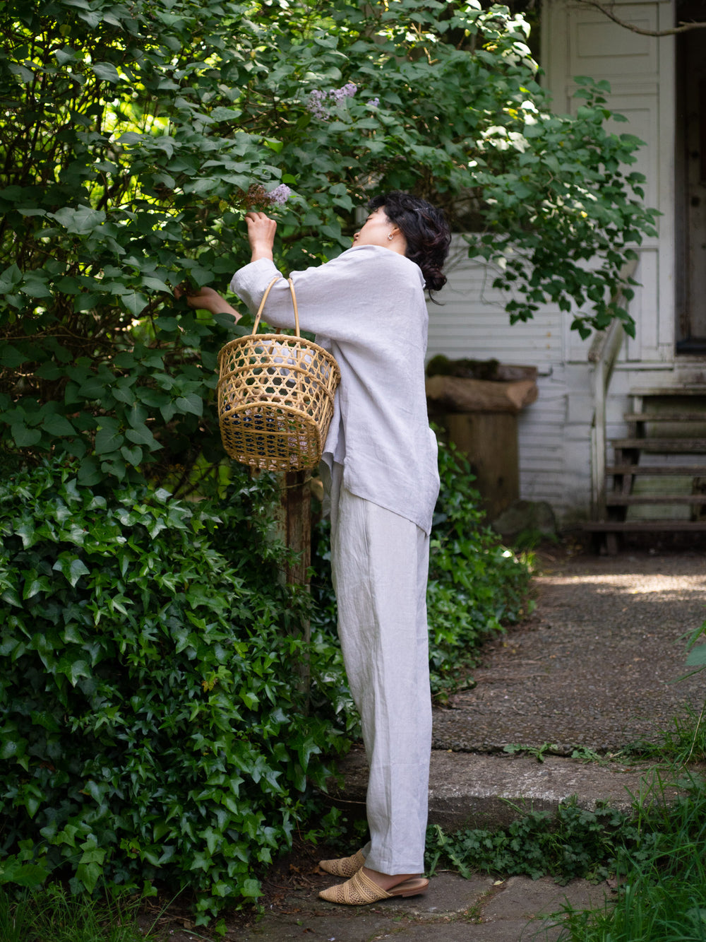 Linen Sheeting Wrapped Pants - Light Grey