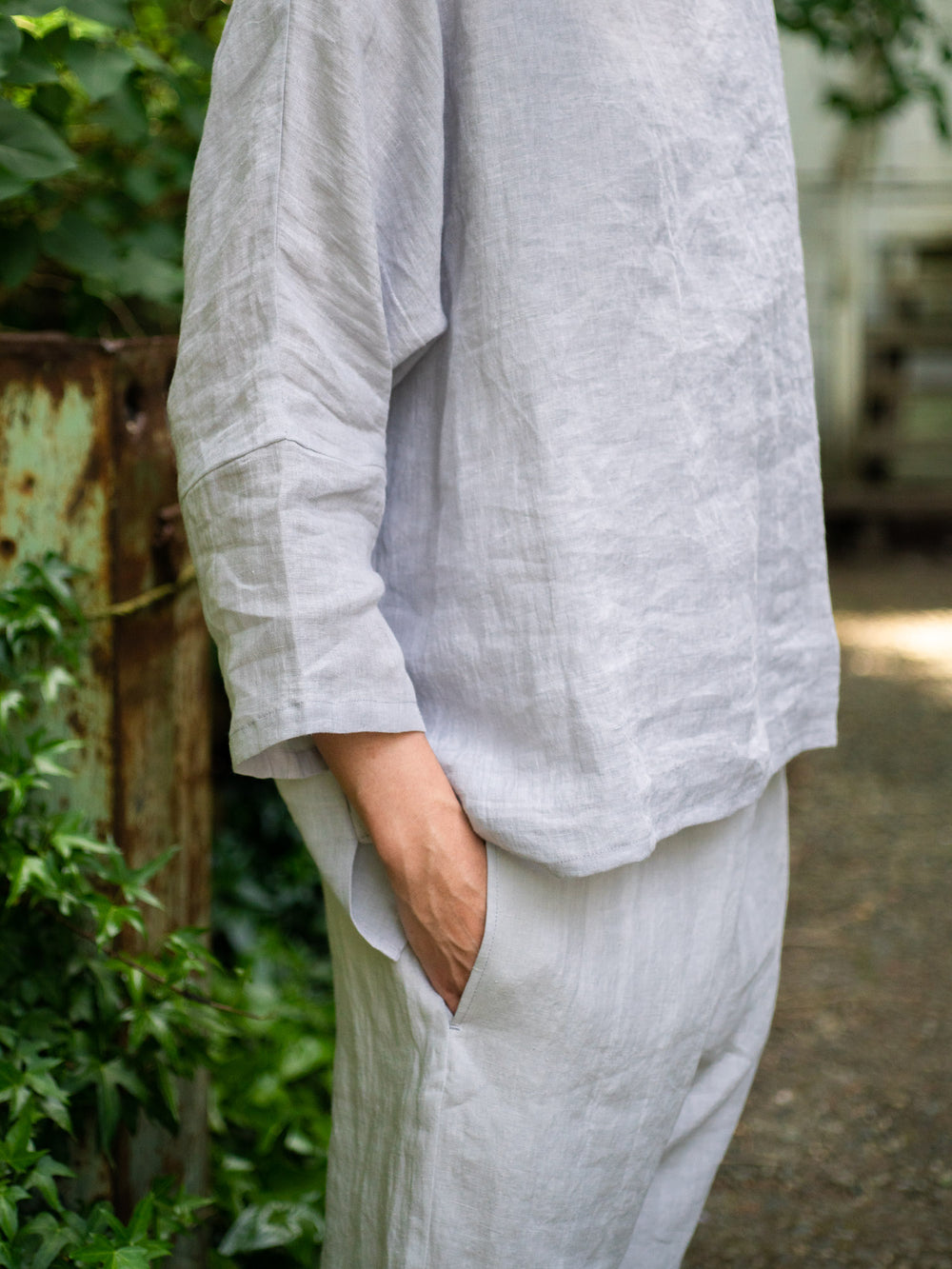 Linen Sheeting Wrapped Pants - Light Grey