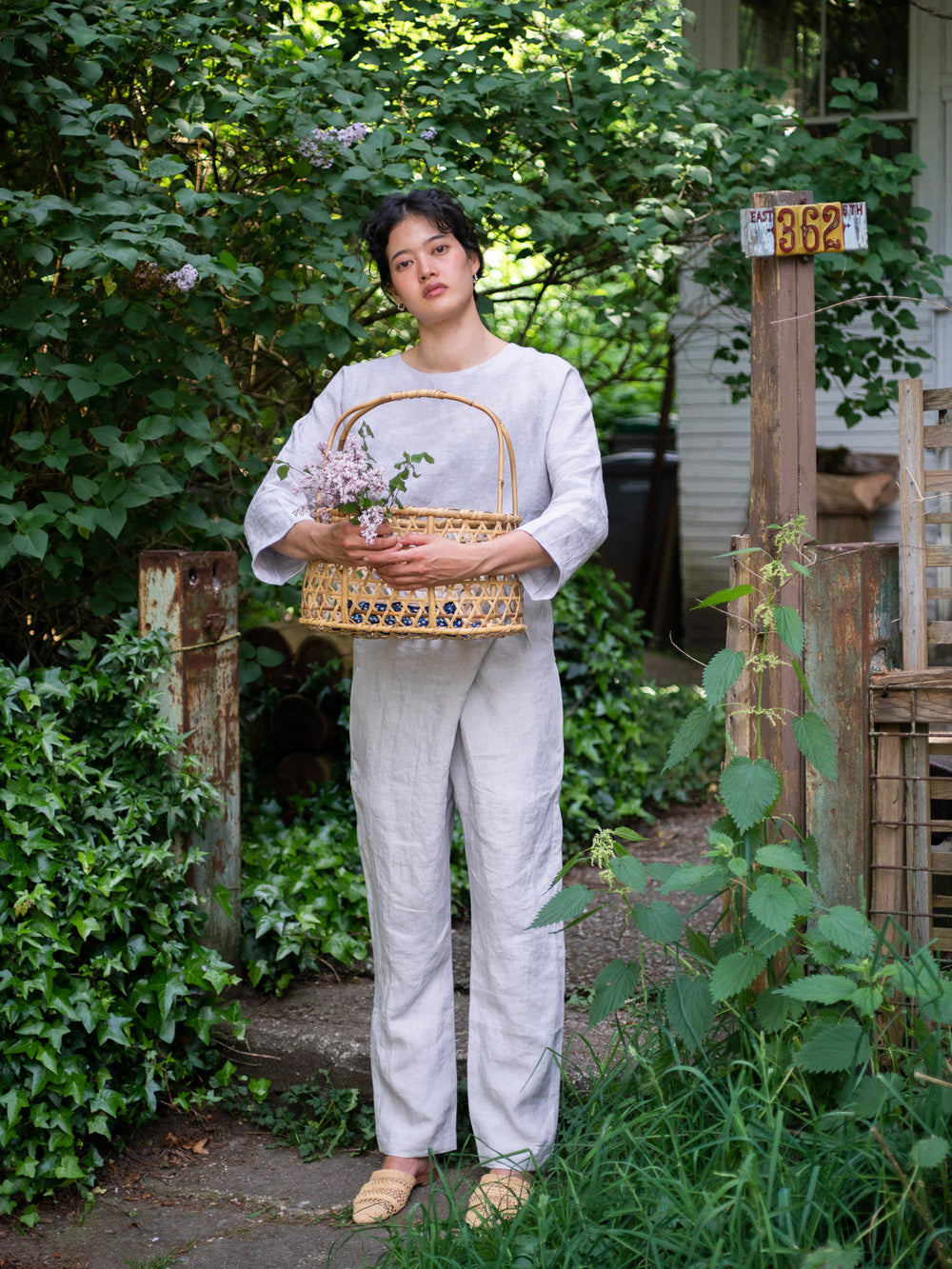 Linen Sheeting Wrapped Pants - Light Grey