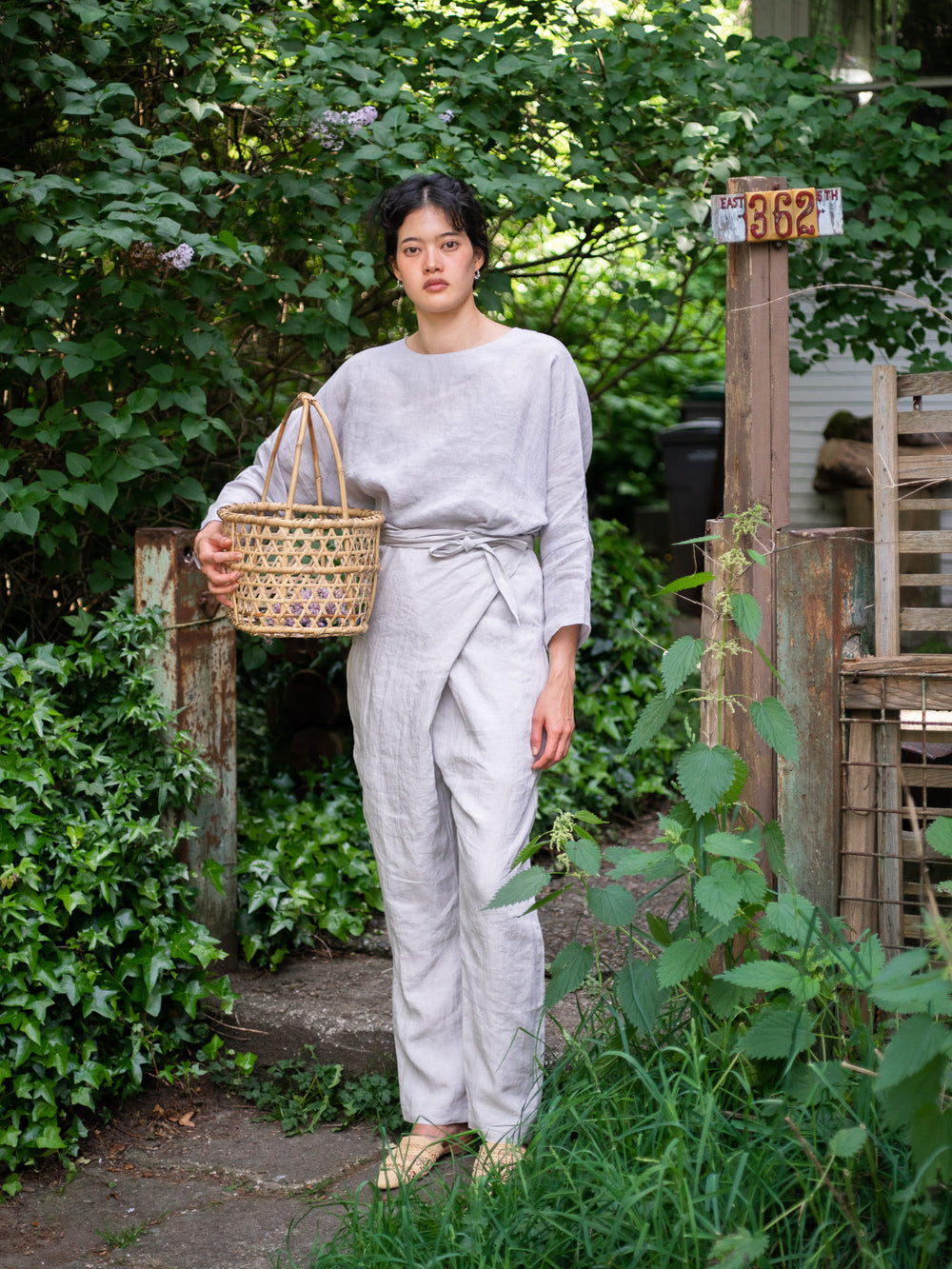 Linen Sheeting Wrapped Pants - Light Grey
