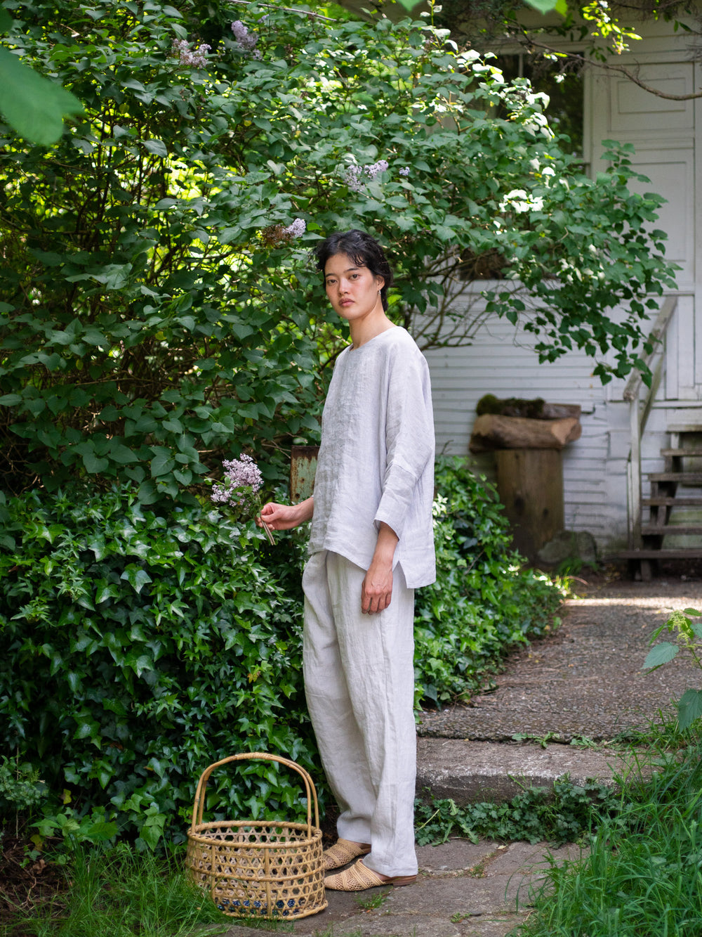Linen Sheeting Wrapped Pants - Light Grey