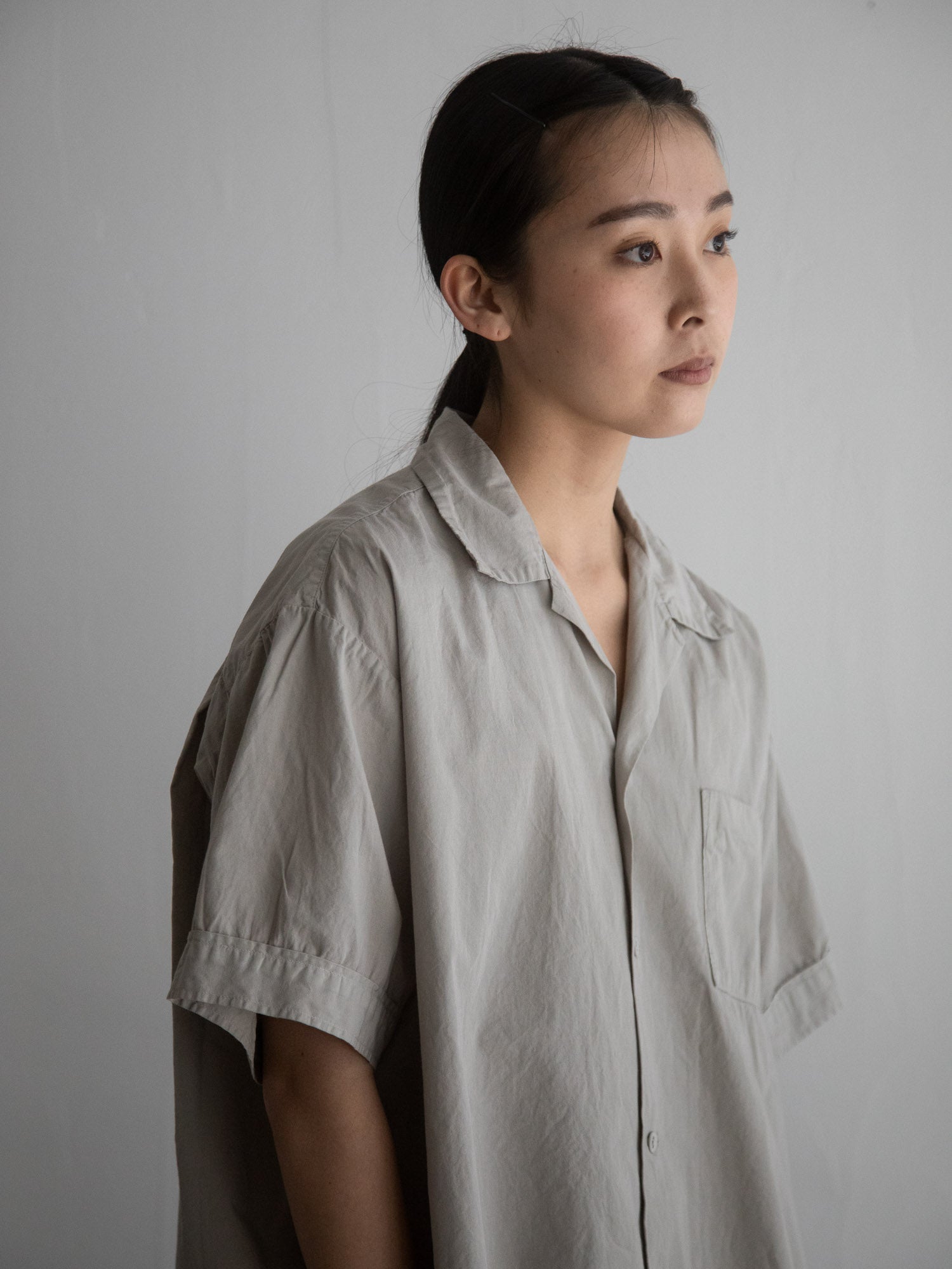 Organic Cotton Open-Collar Shirt Violet Ash