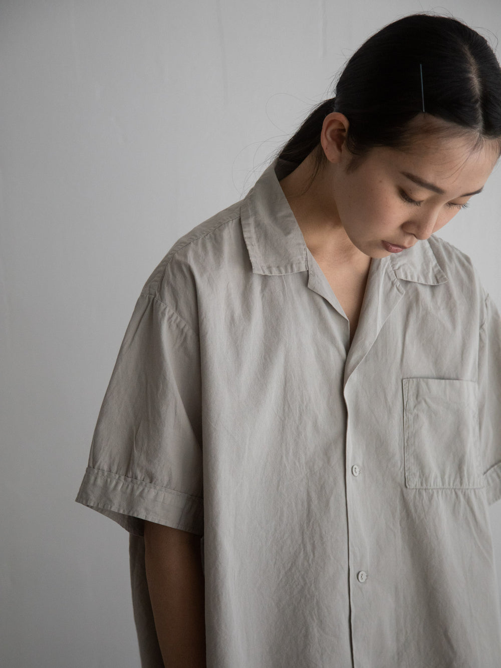 Organic Cotton Open-Collar Shirt Violet Ash