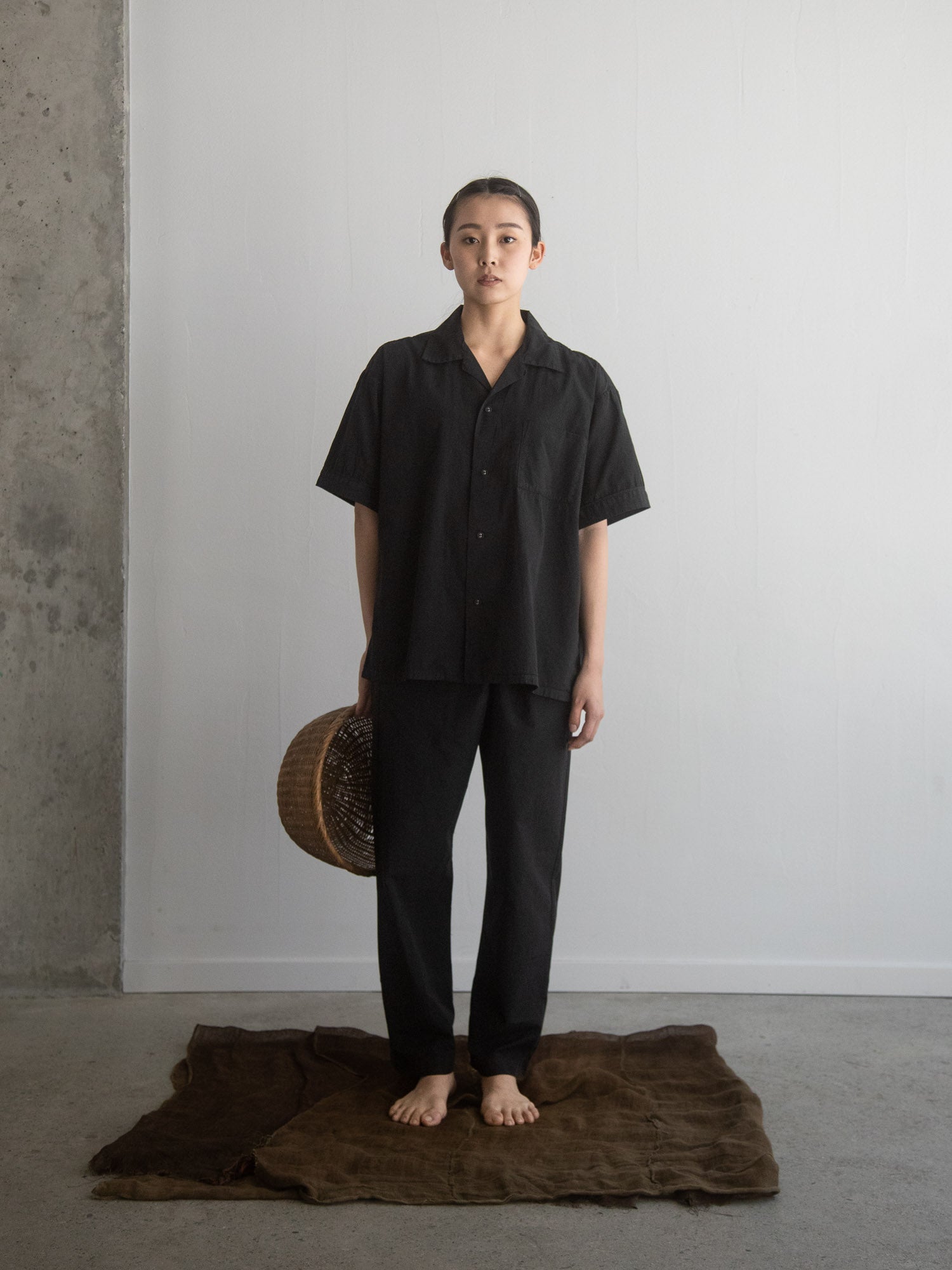 Organic Cotton Open-Collar Shirt Black