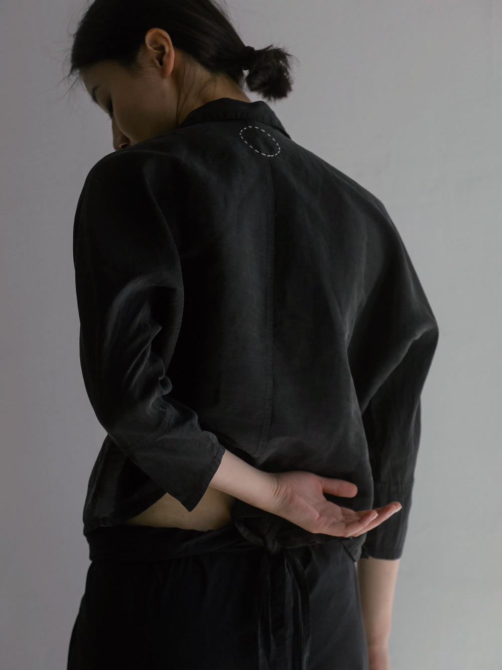 Silk Paper Grogram Dolman-Sleeve Shirt - Black