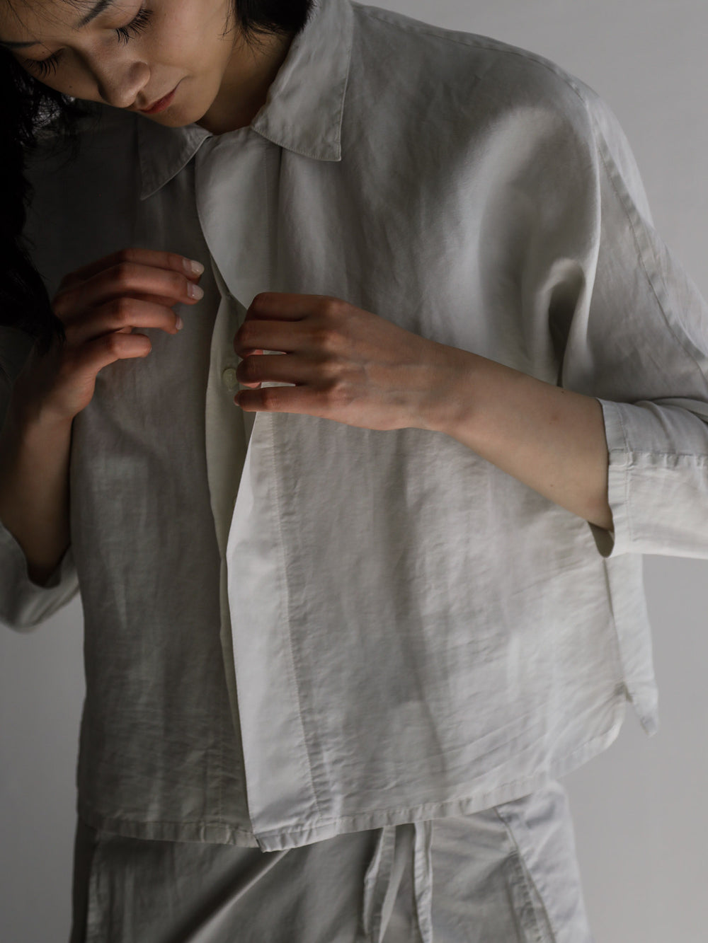 Silk Paper Grogram Dolman-Sleeve Shirt - Silver Quartz