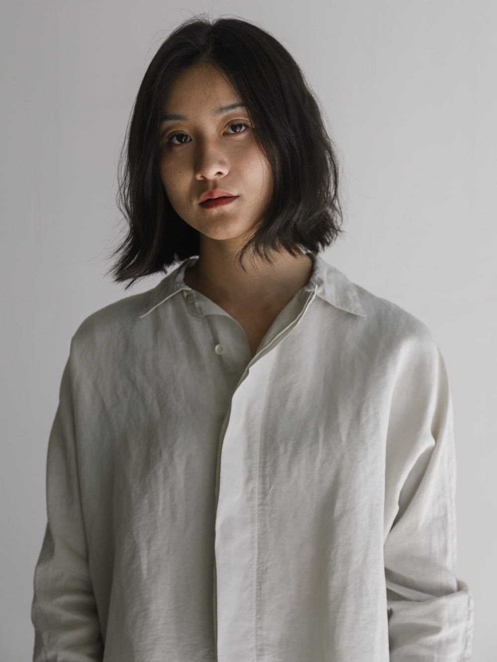 Silk Paper Grogram Dolman-Sleeve Shirt - Silver Quartz