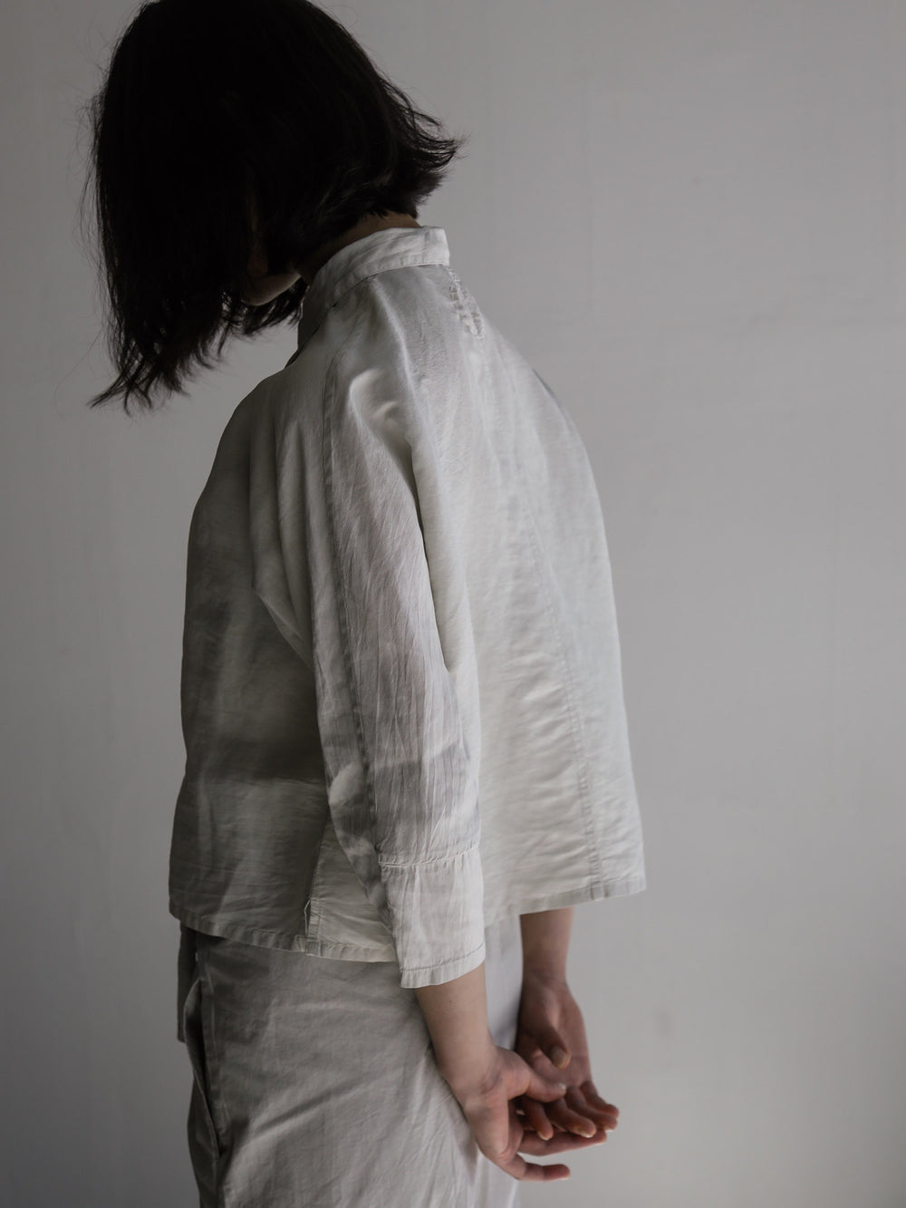 Silk Paper Grogram Dolman-Sleeve Shirt - Silver Quartz