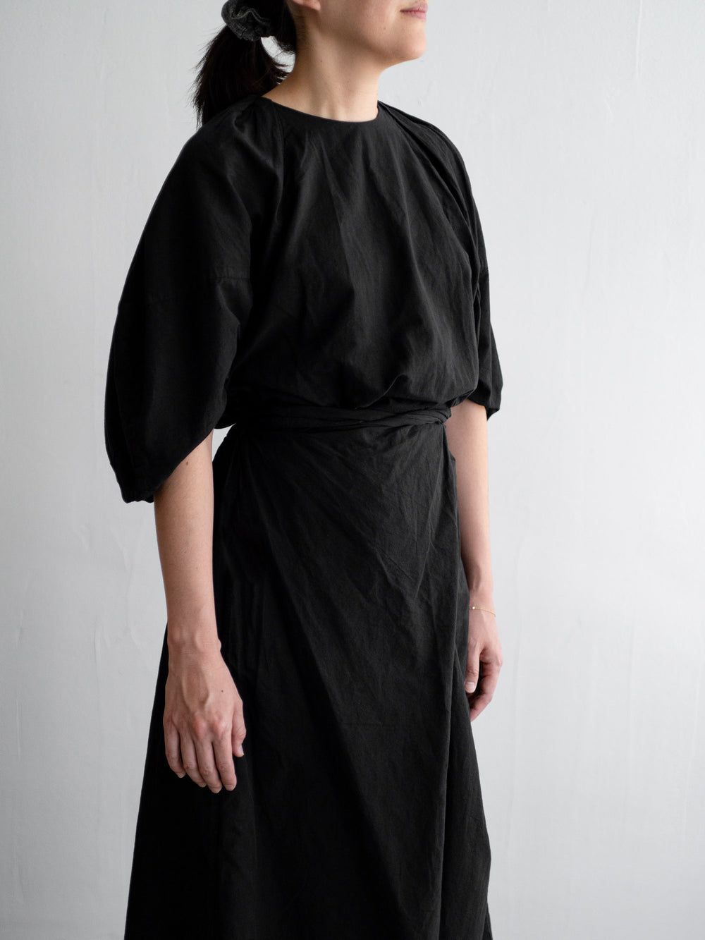 Cotton Paper Voile Spacecraft Wrapped Dress - Black