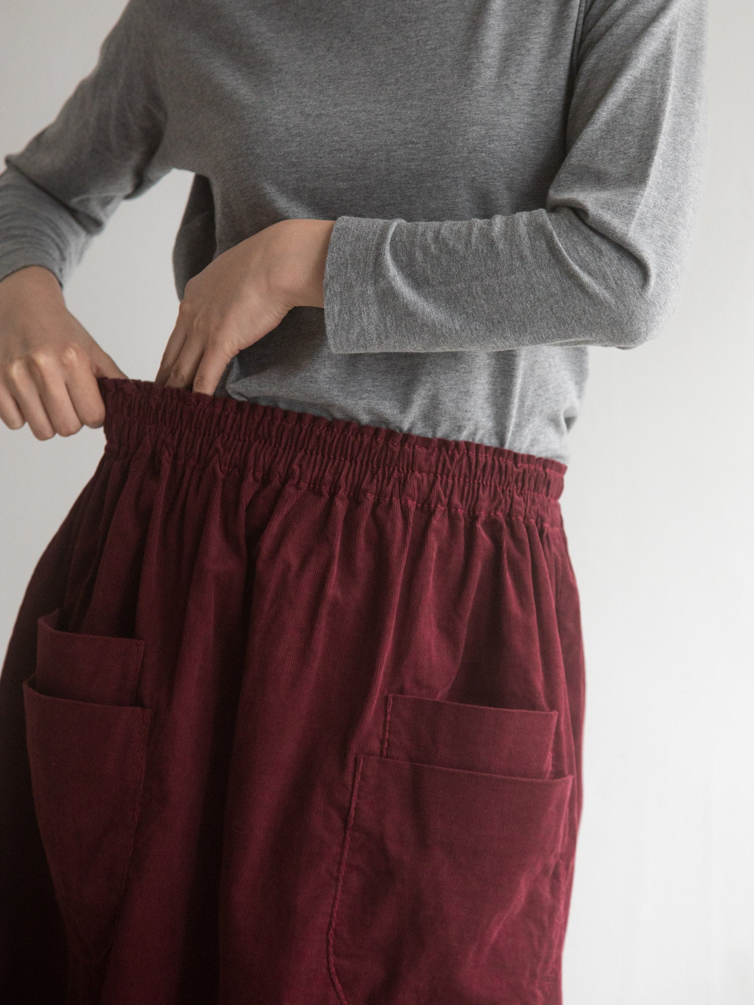 Corduroy Skirt with Double Pocket – Burgundy