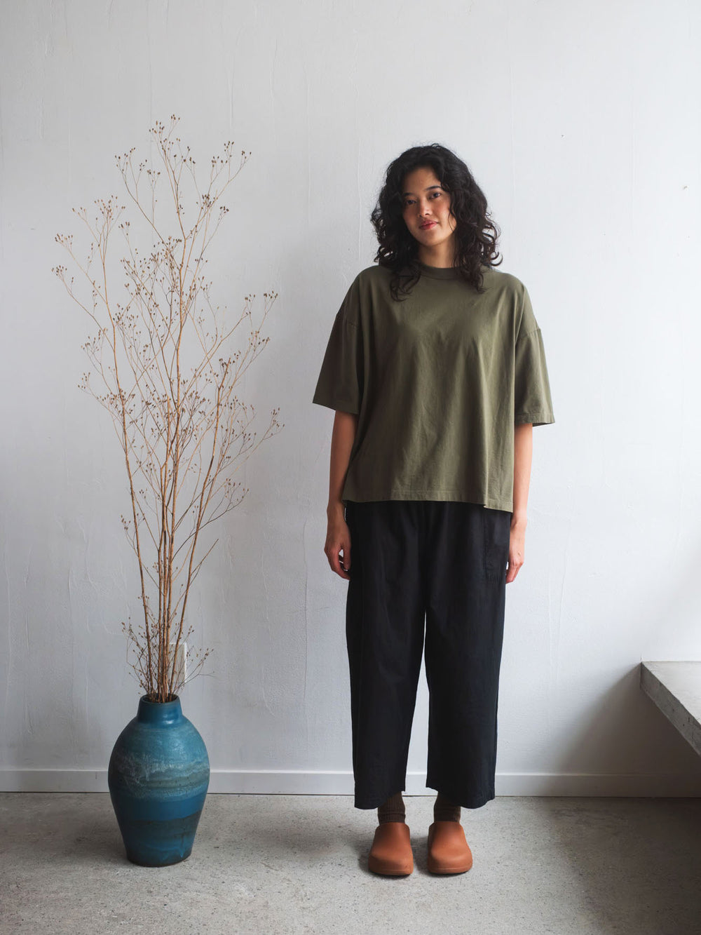 Gathered Cotton Pants - Black