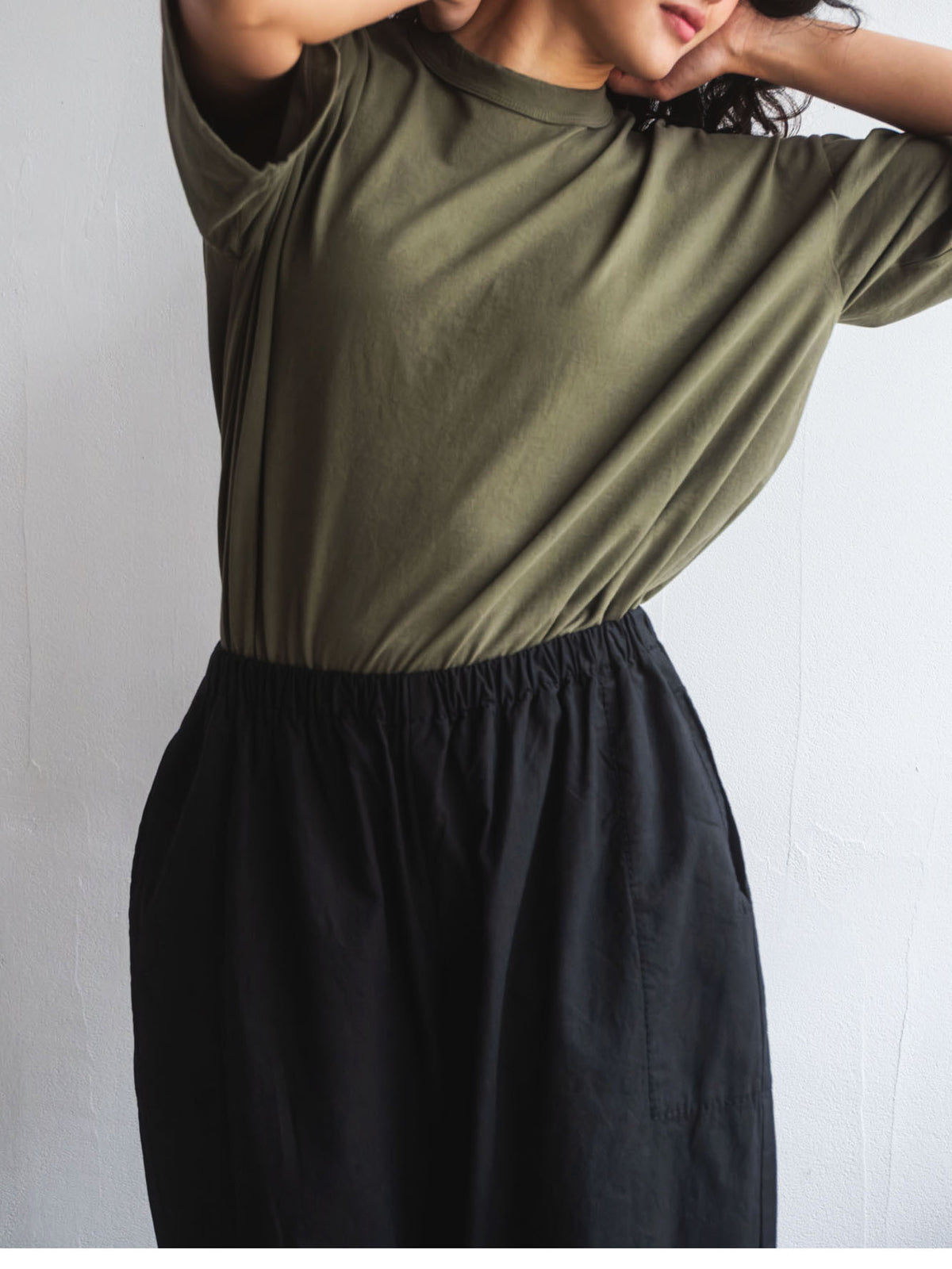 Gathered Cotton Pants - Black
