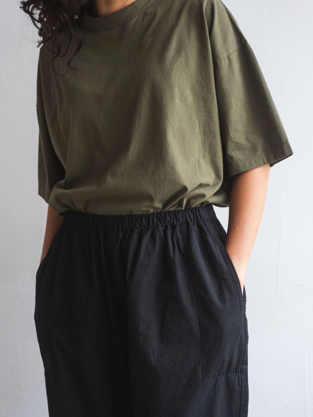 Gathered Cotton Pants - Black