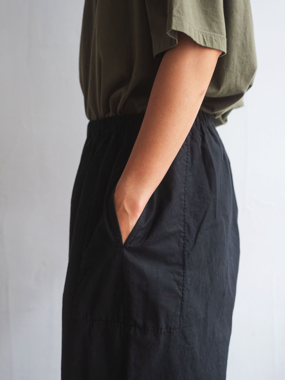 Gathered Cotton Pants - Black