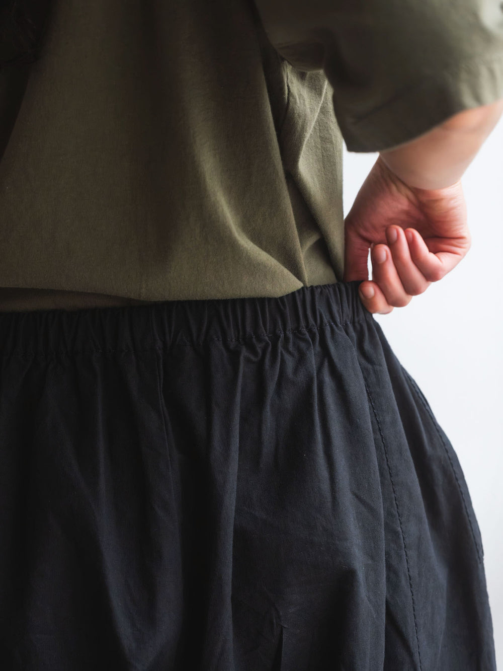 Gathered Cotton Pants - Black