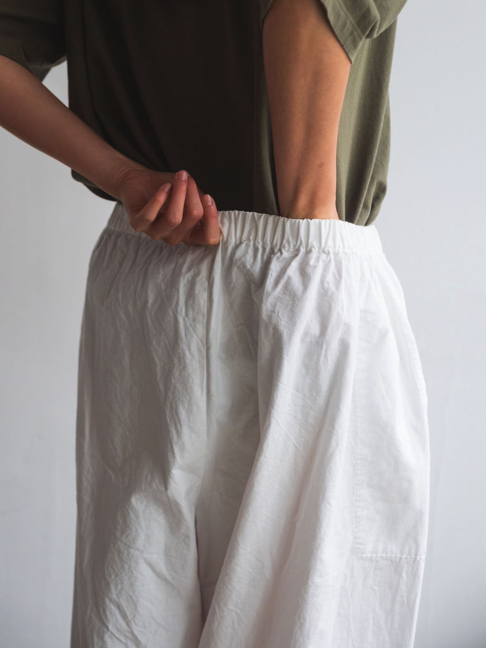 Gathered Cotton Pants - White