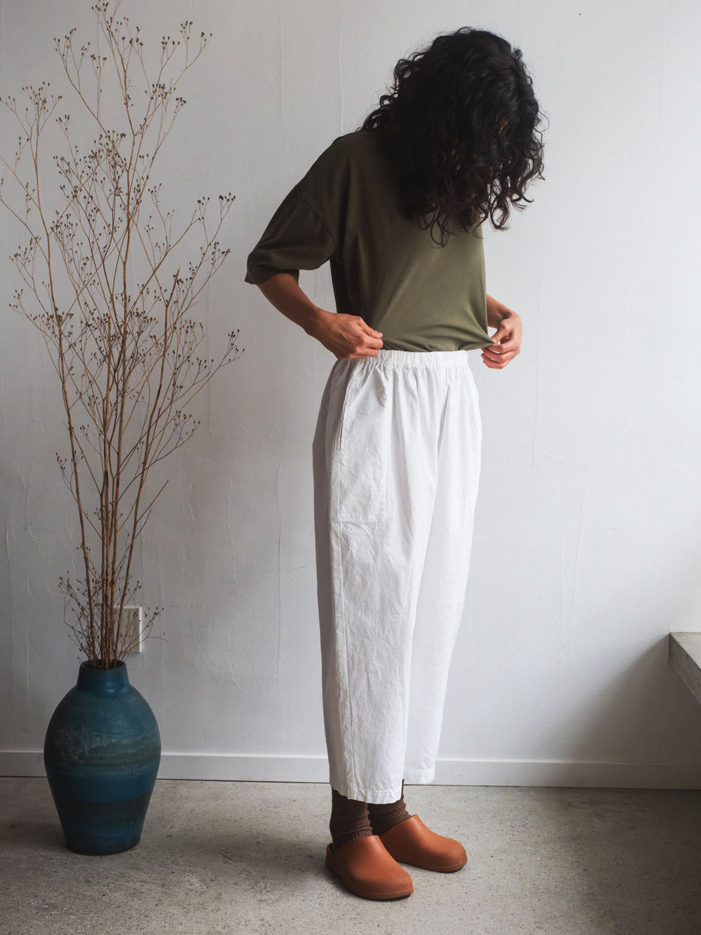 Gathered Cotton Pants - White