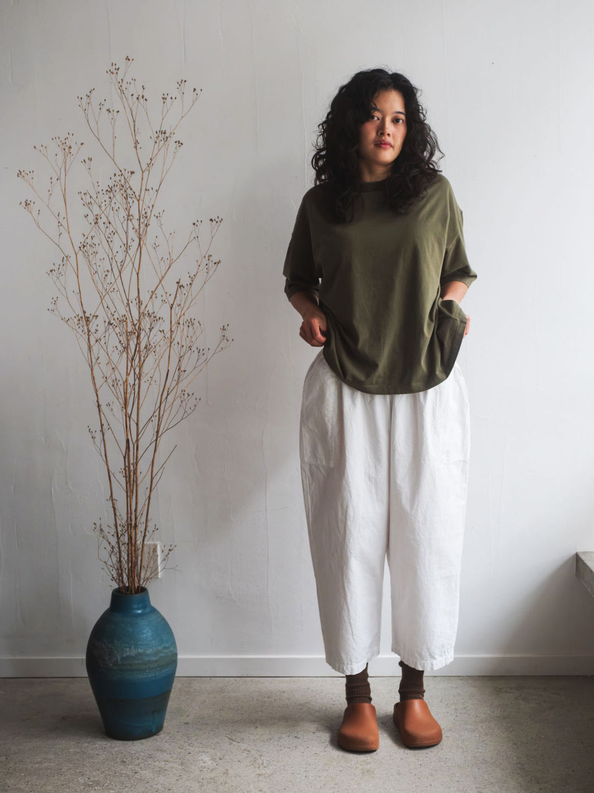 Gathered Cotton Pants - White