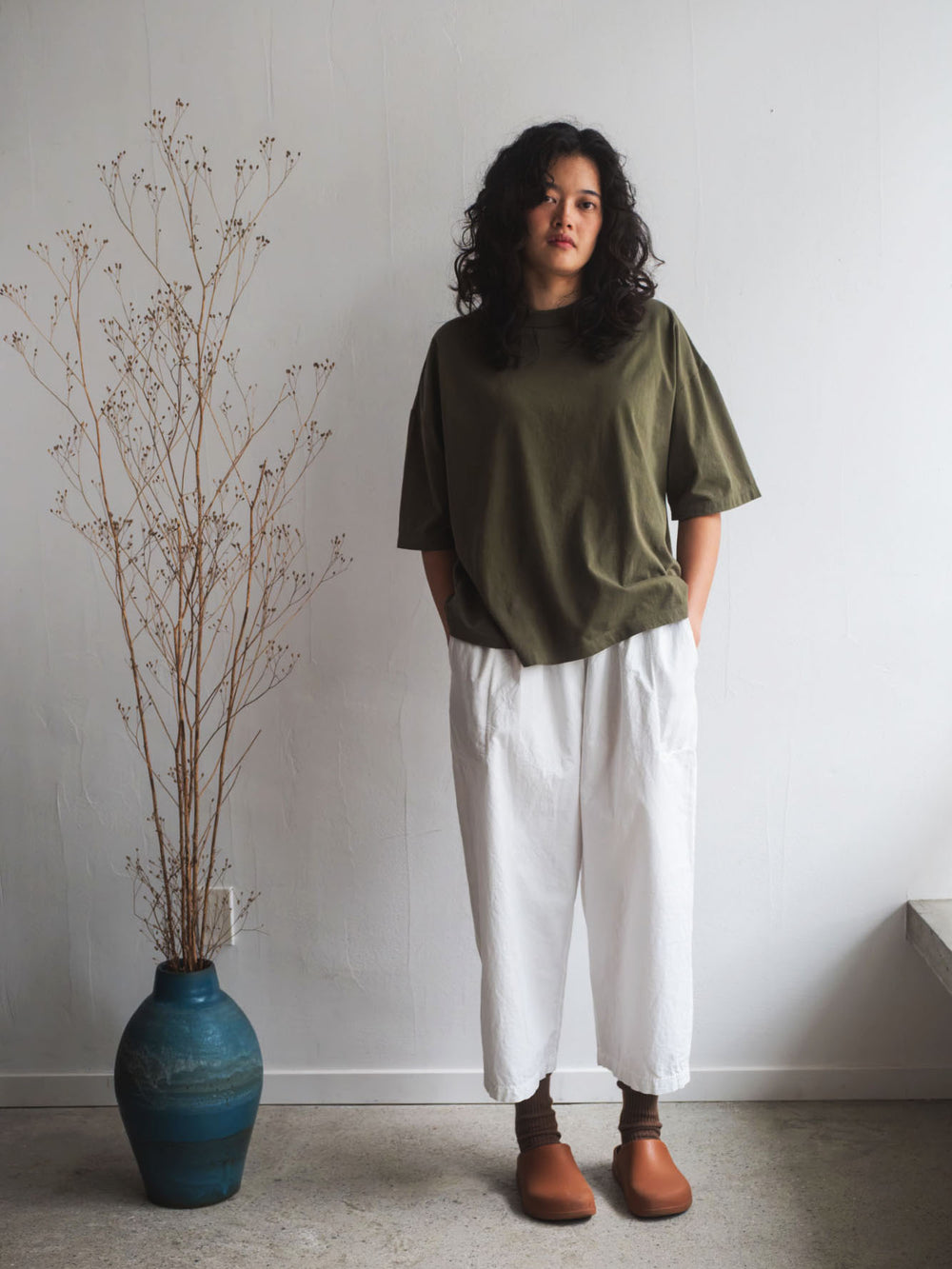Gathered Cotton Pants - White