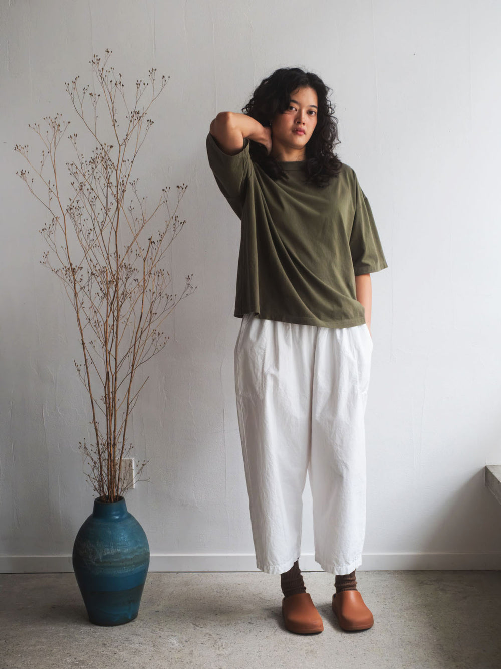 Gathered Cotton Pants - White