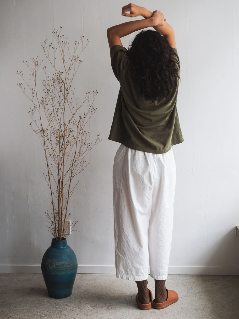 Gathered Cotton Pants - White