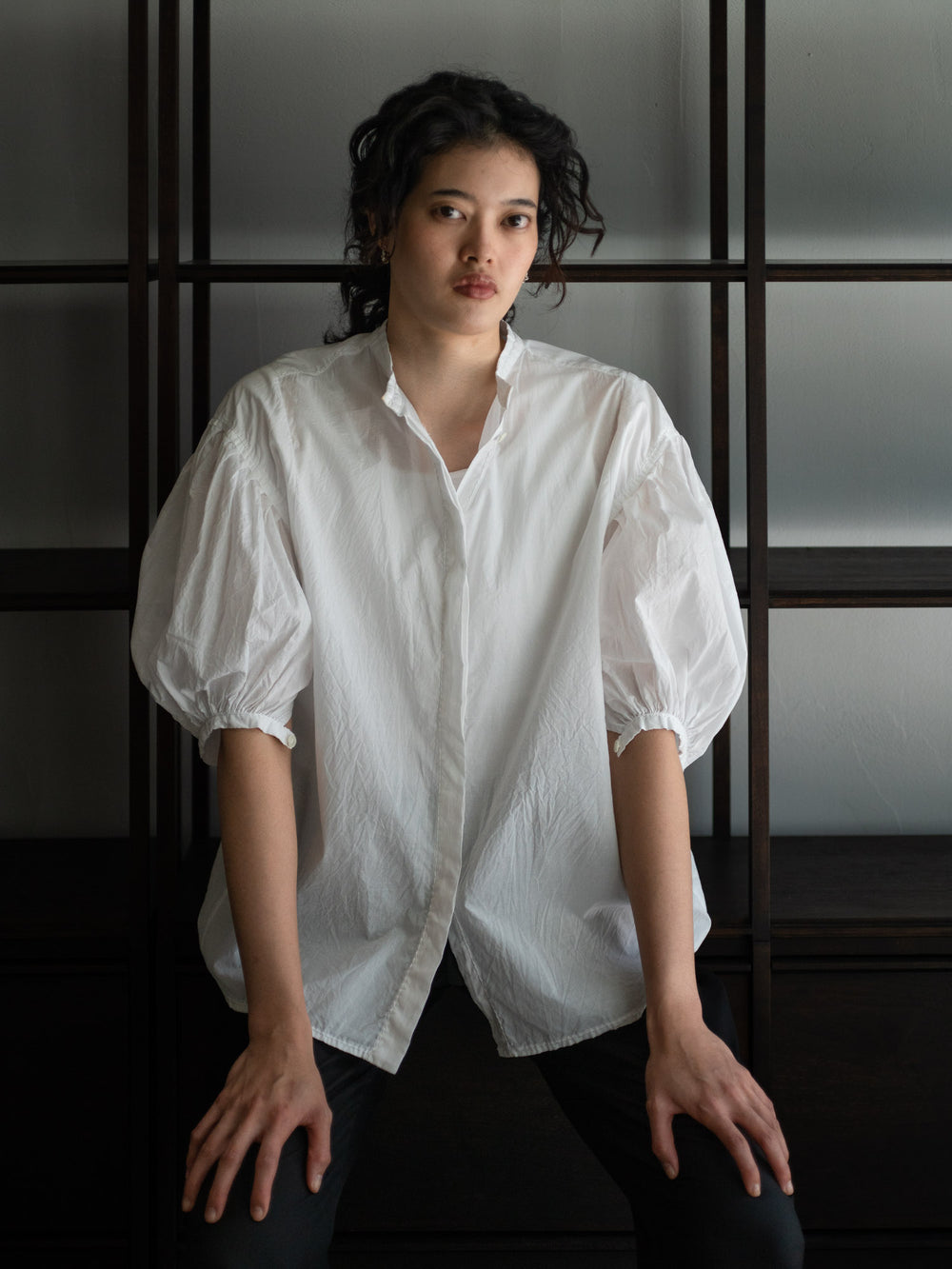 Cotton Puff Sleeve Shirt - White