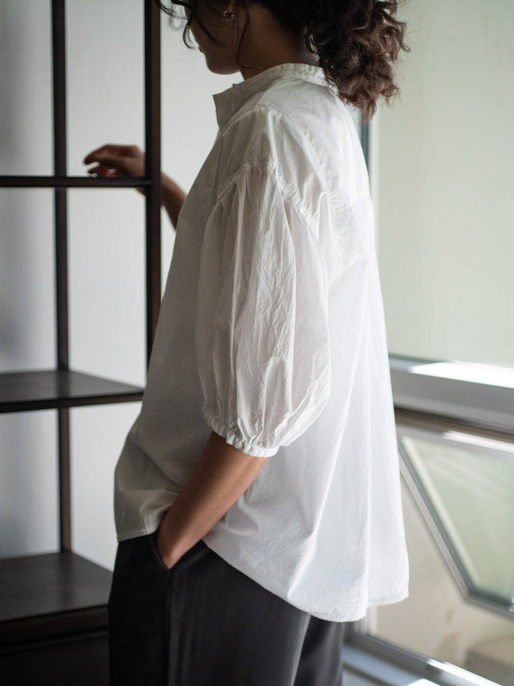 Cotton Puff Sleeve Shirt - White