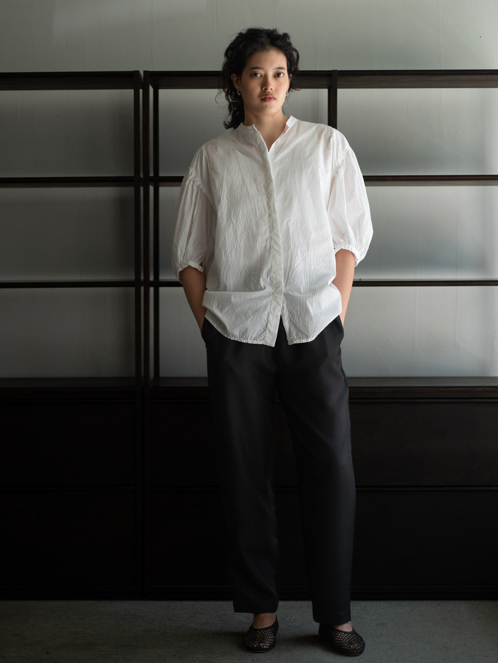 Cotton Puff Sleeve Shirt - White