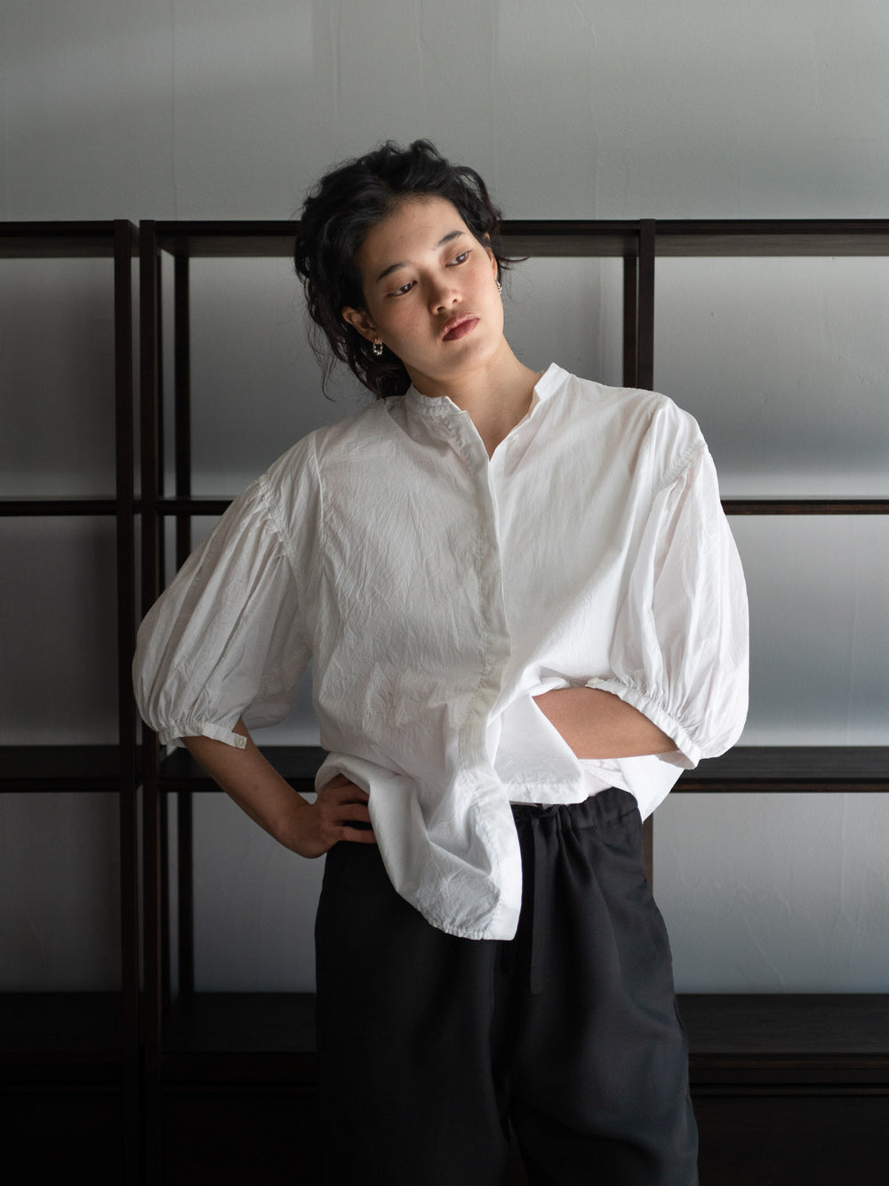 Cotton Puff Sleeve Shirt - White