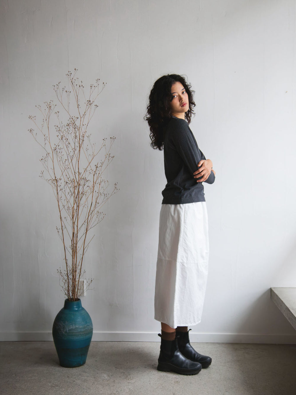 Cotton Ramie Double-Layer Skirt - White