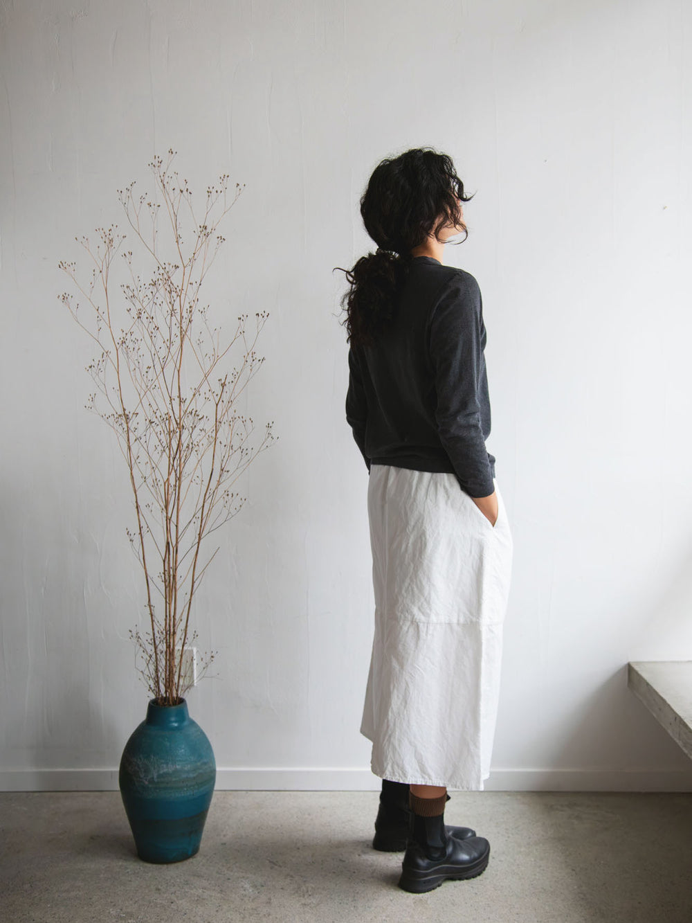 Cotton Ramie Double-Layer Skirt - White