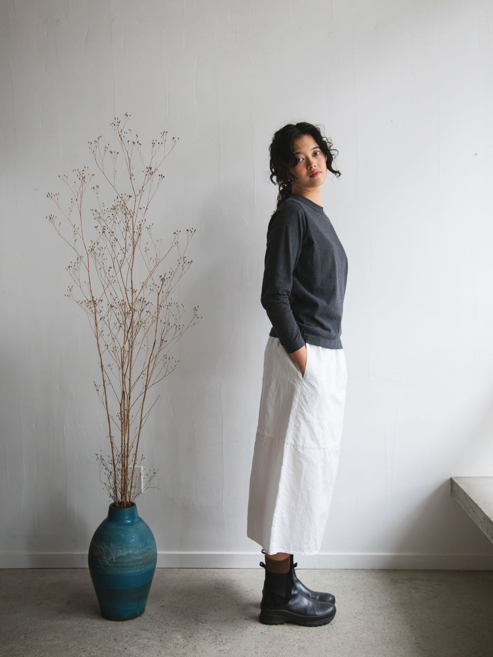 Cotton Ramie Double-Layer Skirt - White