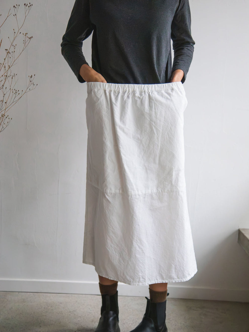 Cotton Ramie Double-Layer Skirt - White