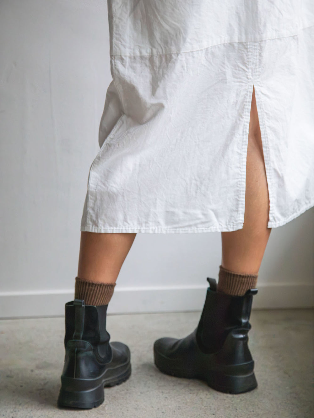 Cotton Ramie Double-Layer Skirt - White