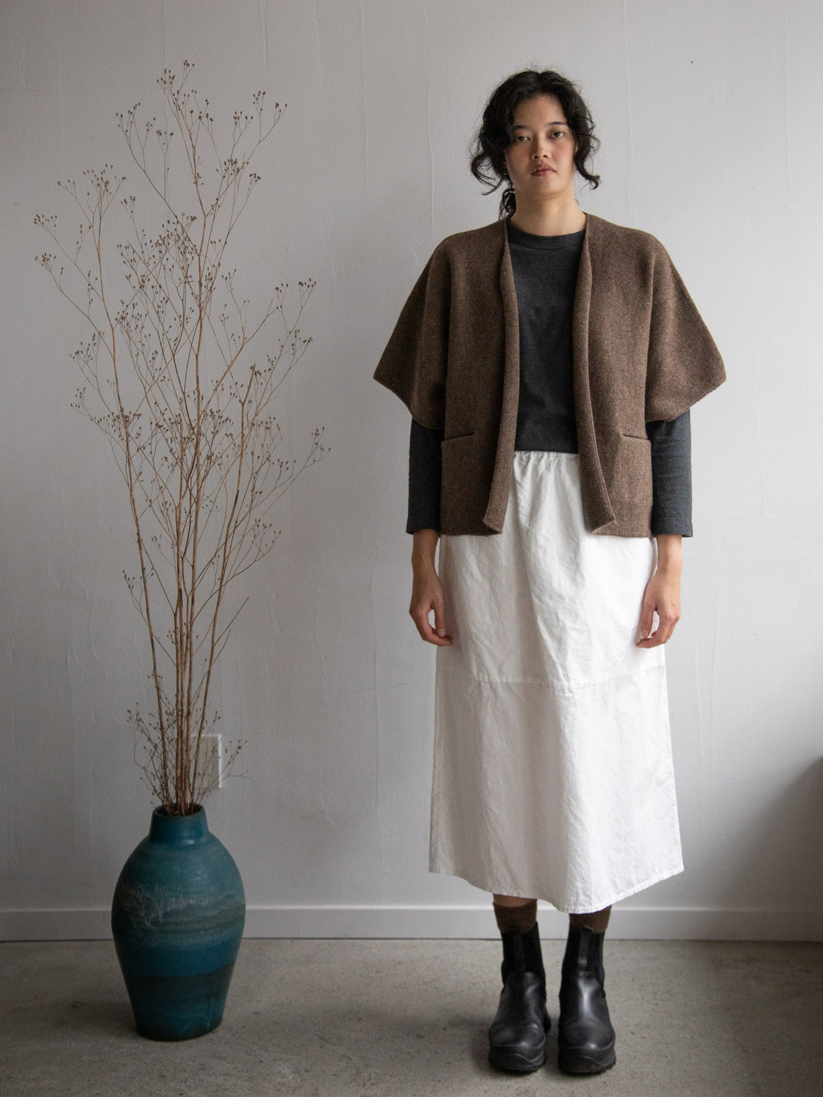 Cotton Ramie Double-Layer Skirt - White