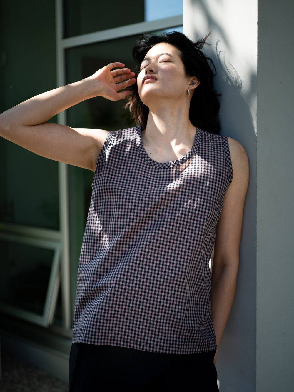 Light Cotton Sleeveless Blouse - Mauve Gingham