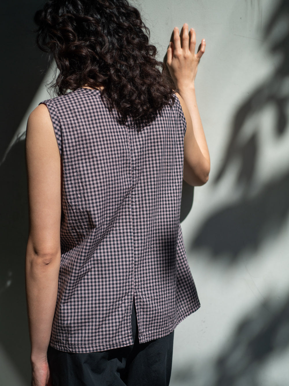 Light Cotton Sleeveless Blouse - Mauve Gingham