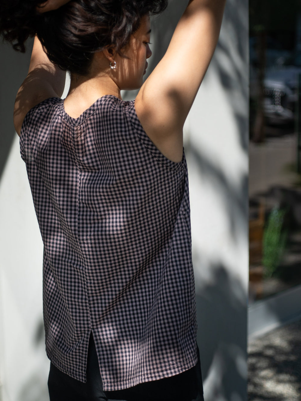 Light Cotton Sleeveless Blouse - Mauve Gingham